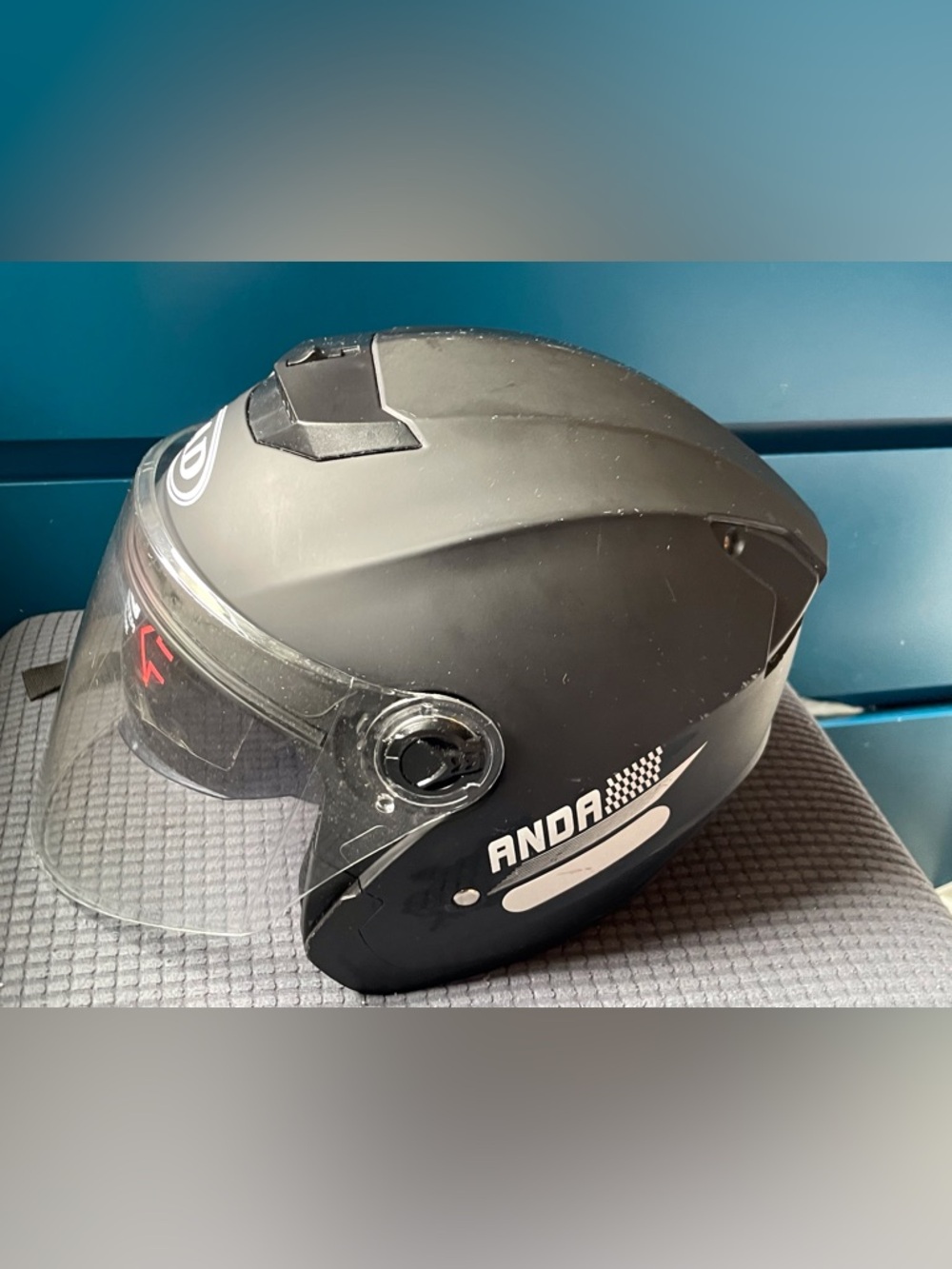 ANDA Open-Face Motorcycle Helmet with Clear Visor – Black